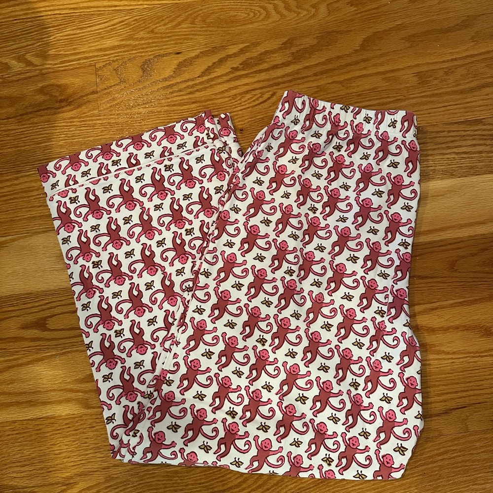 Roller Rabbit Pink and White Monkey Print Pajama Top and Bottoms - Picture 2 of 4